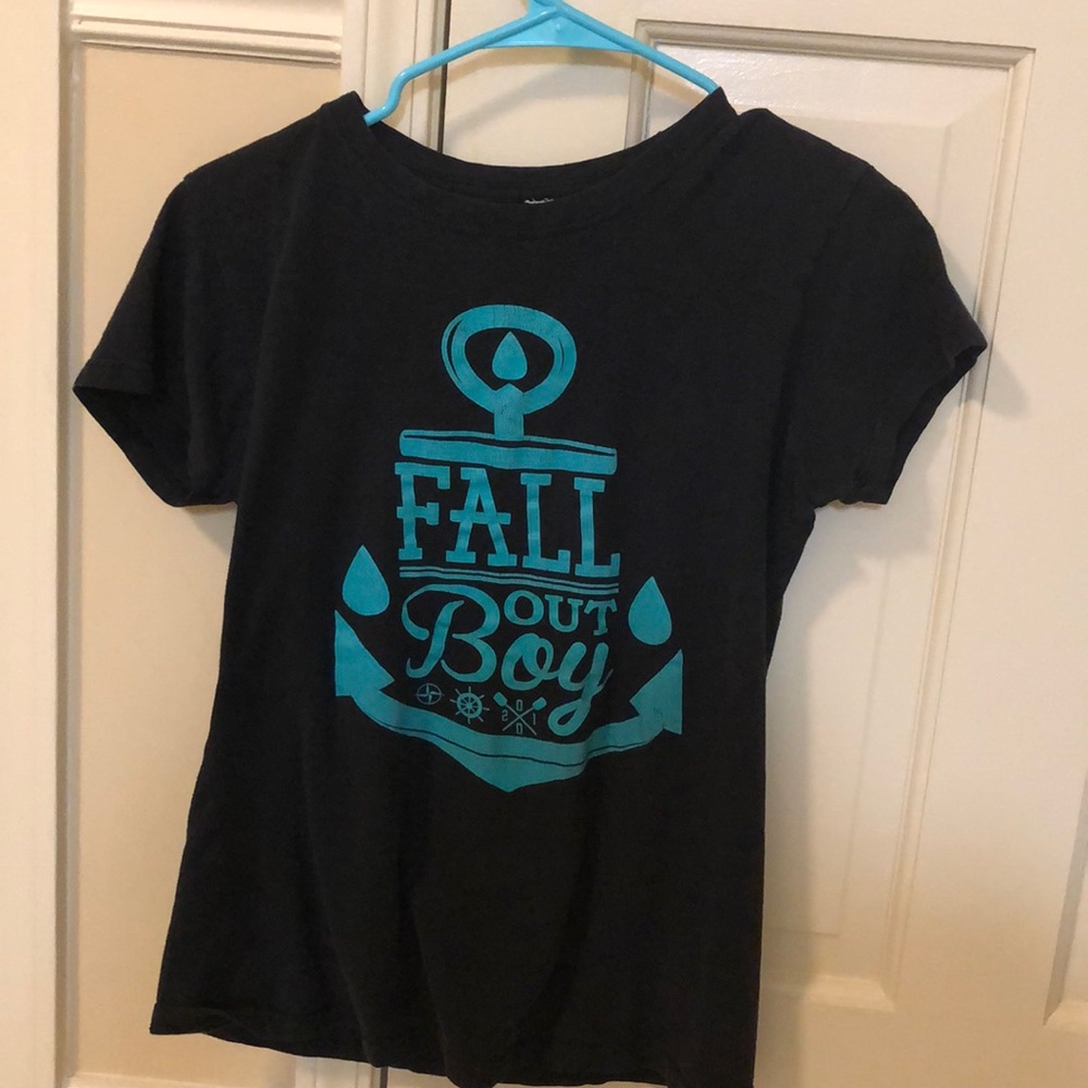 X-small- small Fall Out Boy black and teal t-shirt